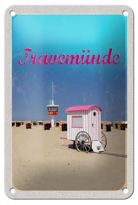 Produktbild von Blechschild Reise 12x18cm Travemünde Strand Strandkörbe DLRG Schild