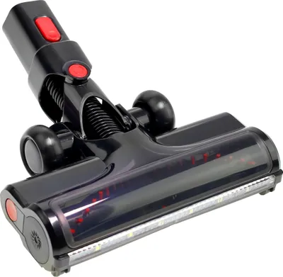A close-up studio shot of a vacuum cleaner brush head against a white background.