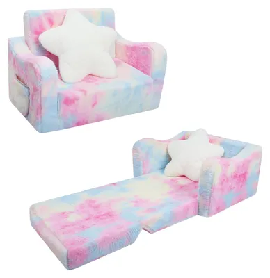 Kinderbank, klappbar, 2-in-1, mit Sternenkissen, Plüsch, Rosa