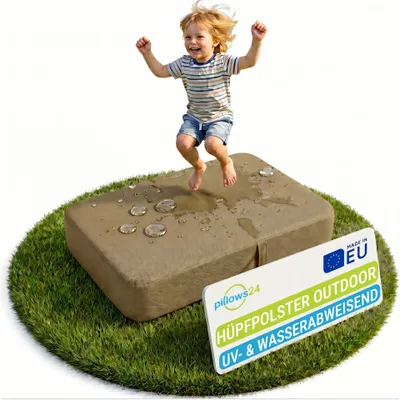 Obrázok produktu pre Pillows24 – Vonkajšie skákacie vankúše pre deti | Skákací vankúš 70 x 110 x 17 cm | Perie a penová hmota | Detská trampolína | Skákacie podložka | S odnímateľným poťahom