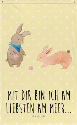 Produktbild von Mr. & Mrs. Panda Wandteppich Hasen Muschel - Gelb Pastell - Geschenk, Freundin, Boho, Tapestry, Hängedeko, Muttertag, Meer, Wandbild, Strand, Gobelin