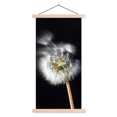 Produktbild von MuchoWow® Textilposter Eine Pollenblume auf schwarzem Hintergrund 60x120 cm mit holzfarbenen Rahmen - Holz