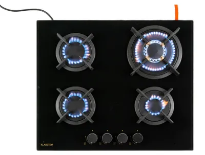 Obrázek produktu pro Klarstein Goldflame 4, plynová varná deska, 4 mosazné hořáky, sklokeramika, černá