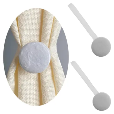 Productafbeelding van GIRASOLE HOME Gordijnclips met magneten, rond, fluweel, 2 stuks, wit
