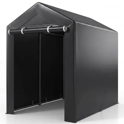 Productafbeelding van COSTWAY tuinhuis, garage-tent met oprolbare deur met rits, metalen frame en zonnedak, weerbestendige fietsenopslag, waterdichte tuinhuis