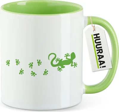 Produktbild von Huuraa Kaffeetasse Gecko Tapsen 330ml Grün Keramik Kaffeebecher Geschenkidee