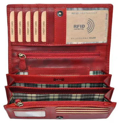 Produktbild von Benthill Portemonnaie Damen Leder - Hochwertige weiche Vintage EchtLeder Damen Geldbörse mit RFID Schutz - Grosse Damenbörse lang - Frauen Portmonee inkl. Geschenkbox