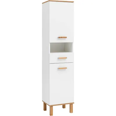 Produktbild von MÖBELPARTNER Badschrank Padua 701995 weiß glanz, eiche landhaus 40,4 x 35,0 x 178,5 cm
