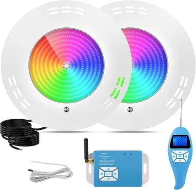 Image de Lampe LED pour piscine LyLmLe 35W RGB, télécommande, angle de 140°, étanche, 2 pièces