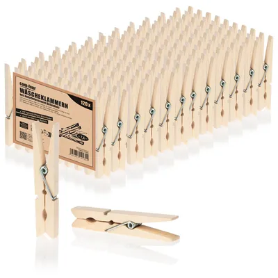 Productafbeelding van Houten wasknijper - Berkenhout - 120 stuks - Naturel - Voor buiten en binnen