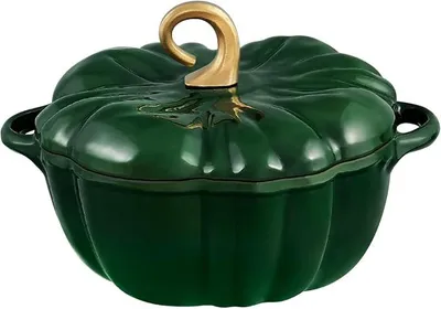 Imagen del producto de Silecomplaza: Olla holandesa de hierro fundido esmaltada en verde, con tapa, de 3,8 litros, ideal para hornear pan, con asas