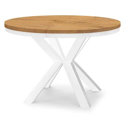 Zdjęcie produktu dla Okrągły rozkładany stół do jadalni RAL z maskownicą, styl loft, industrialny, średnica: 120 / 220 cm, kolor: dąb lancelot / biały