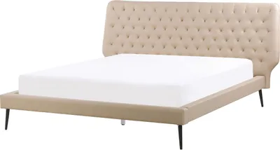 Produktbild von BELIANI Bett Beige Kunstleder mit Lattenrost 160 x 200 cm dekoratives Kopfteil mit vertikaler Versteppung Modern Schlafzimmer
