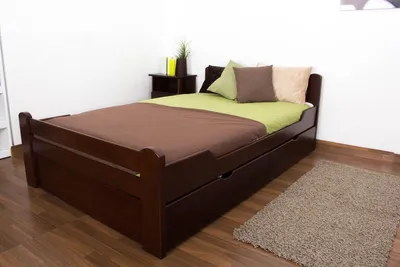 Produktbild von Einzelbett / Gästebett "Easy Premium Line" K4 inkl. 2 Schubladen und 1 Abdeckblende, 120 x 200 cm Buche Vollholz massiv Dunkelbraun
