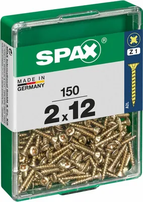 Zdjęcie produktu dla Śruba uniwersalna SPAX, 2 x 12 mm, 150 sztuk, w pełni gwintowana, łeb stożkowy, wgłębienie krzyżowe Z1, końcówka S, YELLOX - 4081020200122