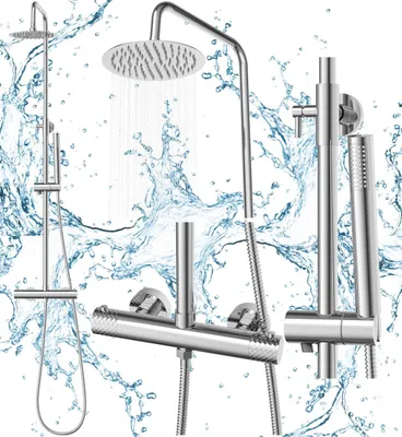 Produktbild von Granitan | Duschset Thermostatisch - Glami Chrom - 200 mm Regenduschkopf - Modernes Design - Sicher und Effizient