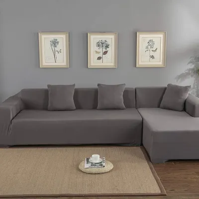 Image de Housse de canapé d'angle extensible - Forme en L - Canapé d'angle 3 places + 2 places - Tissu polyester doux - Housse de qualité supérieure - Lavable et durable