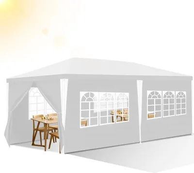 Produktbild von Faziango Pavillon Partyzelt mit Seitenwänden, Reißverschlusstür & Fenstern, wetterfest, 3x6m Weiß
