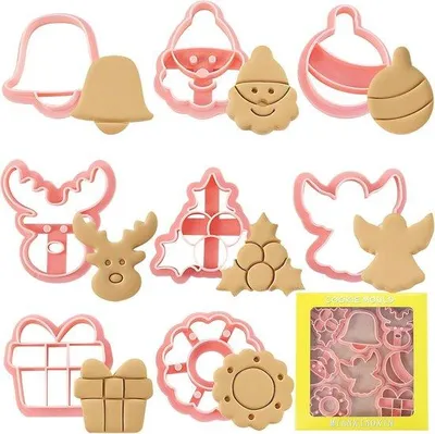 Productafbeelding van Kerstkoekjes Uitsteekvormen - 8 Stuks 3D Koekjessnijders voor Decoratie