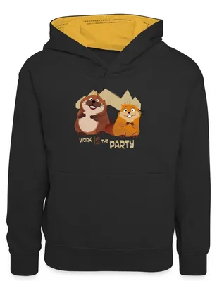 Produktbild von Spreadshirt Hoppers Bieber Work Is The Party Kinder Kontrast-Hoodie, M (7/8 Jahre), Schwarz/Gold