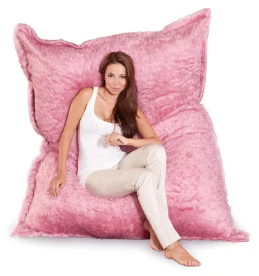 Productafbeelding van Smoothy XXL zitzak Flokati Deluxe in flamingoroze, 180 x 140 cm, pluizige reuzenzitzak met afneembare, wasbare hoes, knuffelzitzak