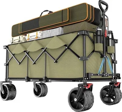 Produktbild von Famanu Bollerwagen 300L 150KG Tragkraft - 17x10 cm - Extra Breite Reifen - Alle Gelände - Patentiertes Faltmechanismus - XXXL-Super 4013 Schwarz