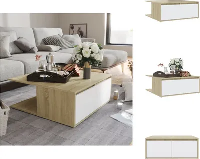 Zdjęcie produktu dla vidaXL Stolik kawowy biały i dąb sonoma 80x80x31 cm materiał drewnopochodny - Stoliki kawowe