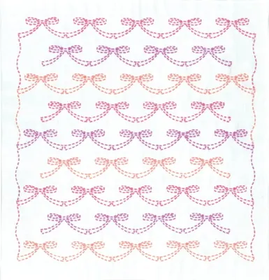 Zdjęcie produktu dla Zestaw do haftu Olympus Sashiko "Hana Fukin Pop Designs Ribbons", tkanina drukowana, 34x34cm, oryginał z Japonii