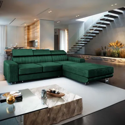 Produktbild von Masseno Ecksofa NOTO R-S mit Schlaffunktion L-Form, Sofa mit Bettkasten, Wohnzimmersofa, Couch, Soffa, Bettsofa, Couchgarnitur- Grün, MONOLITH 37