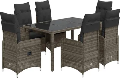 Image de vidaXL Ensemble de jardin bistrot 7 pièces avec coussins Gris Poly rotin