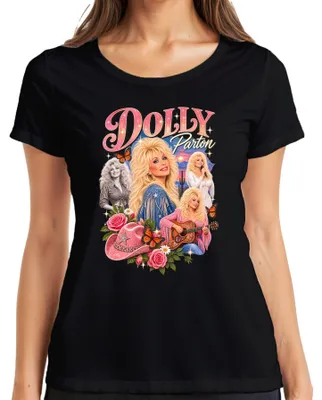 Produktbild von Dolly Parton Country Musik Sängerin Cowgirl Western Gitarre Retro Damen T-Shirt, Schwarz, S