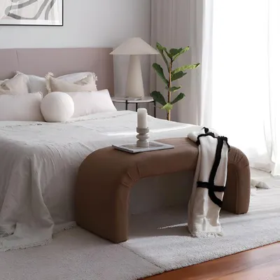 Produktbild von Sitzbank Bank Schlafzimmer Bettbank Moderne Ottomane Braun Stoff