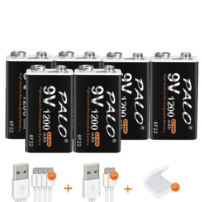 Produktbild von Wiederaufladbarer 9V Akku, 1200mAh Kapazität, USB-Ladung, 9V, 6 Stück 9V Batterie
