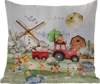 Produktbild von MuchoWow® Outdoor Kissen - Bauernhof - Traktor - Kinder - Tiere - 50x50 cm - Wetterfest - Lounge Kissen - Komfortabel - Kissen mit Bild