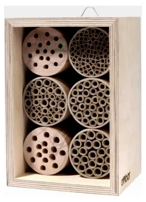 Produktbild von Profi-Wildbienenhotel - Bienenhaus aus Holz - Massive Nisthilfe mit Papierröhrchen - Insektenhotel für Maskenbiene, Mauerbiene und Seidenbiene - 16 x 12,5 x 23 cm - Natur