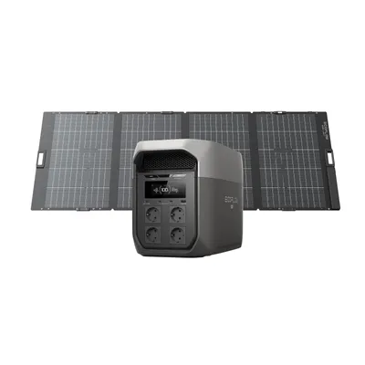 Produktbild von ECOFLOW DELTA 3 Max tragbare Powerstation 2 048 Wh mit 400W Bifazialem Solarpanel, 2 400 W X-Boost Ausgang, 500 W Solareingang, LiFePO4 Batterie