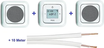 Produktbild von Busch Jäger Unterputz Radio 8215 U (8215U) alpinweiß Reflex SI inkl 2 x Lautsprecher + Radio + Bedienelement + 3 x 1fach Rahmen + 10 Meter Lautsprecherkabel 2x0,75 mm²