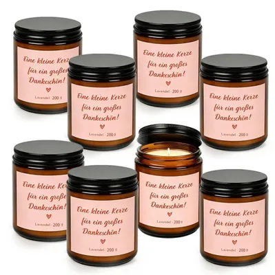 Produktbild von Duftkerzen Geschenkset 8 Stück Lavendel 200g im Glas mit Spruch für Frauen