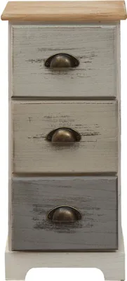 Immagine prodotto di Rebecca Mobili Comodino con 3 cassetti in legno, bianco, beige e grigio