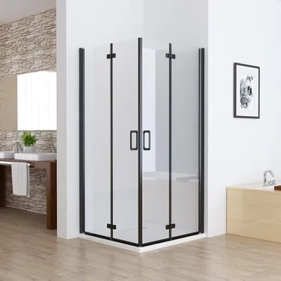 Produktbild von MIQU Duschkabine 100x90 x185 cm Eckeinstieg Falttür 180º Pendeltür Glas Duschwand für Dusche mit Matt Schwarz Rahmen ESG Sicherheitsglas Faltbar