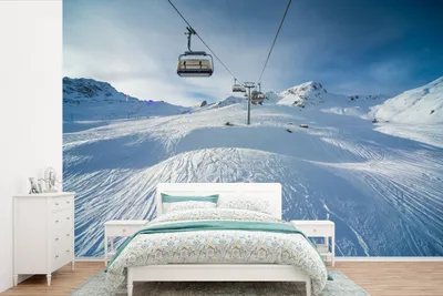Produktbild von MuchoWow® Fototapete für Wohnzimmer oder Schlafzimmer Wandtapete Vinyl Motivtapete Skilift in Arosa - 390x260 cm - Papiertapete