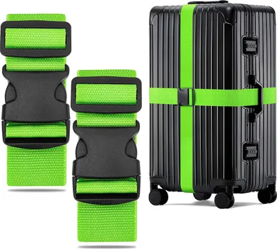 Produktbild von Koffergurt 2 Stš¹ck,Kofferband Gurt Auff?llig, Erweiterte Koffergurte Maximal 200cm, Sicher Kofferb?nder, Robuster Koffer Gurtband, Luggage Strap(Grš¹n)