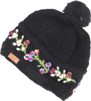 Produktbild von Bestickte Bommelmütze, Strickmütze aus Schurwolle, Nepalmütze, Wintermütze - Schwarz, Uni, Hüte, Mützen