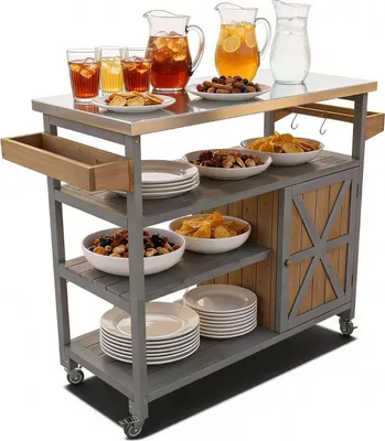 Produktbild von Coemo Servierwagen Grillstation James M Grau Kücheninsel Holz, auf Rollen 118 x 47 x 92 cm