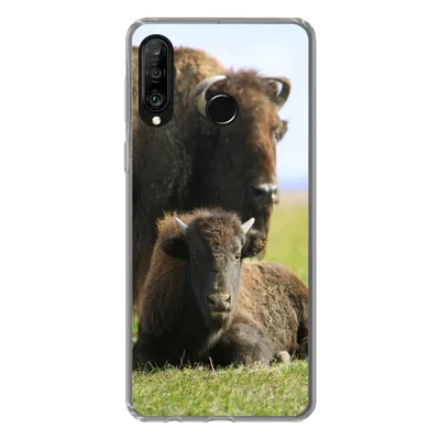 Produktbild von MuchoWow® Handyhülle Schutzhülle Hülle für Huawei P30 Lite Büffel - Gras - Kalb Silikon Softcase Handy Hülle - Handyhülle