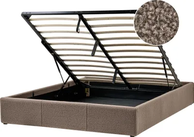 Produktbild von BELIANI Polsterbett Taupe Bouclé Stoffbezug mit Lattenrost 160 x 200 cm Hochklappbar Bettkasten Skandi Modern Doppelbett Schlafzimmer Ausstattung