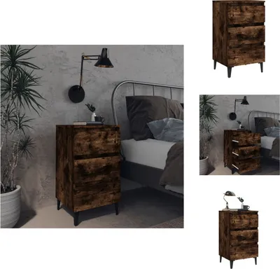 Productafbeelding van vidaXL Nachtkastje met metalen poten, gerookt eikenhout, 40x35x69 cm - Nachtkastjes