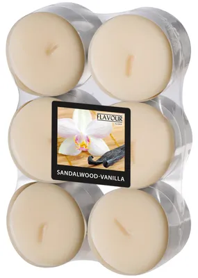 Produktbild von 12 Gala GALA Maxi Duftlichte Ø 58 mm, 24 mm elfenbein - Sandalwood-Vanilla 96920 Riesen-Teelichte Duftkerzen