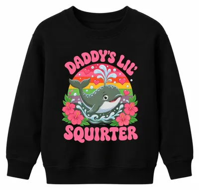 Zdjęcie produktu dla Dziecięcy bluźka z kapturem "Daddy's Lil' Squirter Wal Baby Regenbogen Sarkasmus", kolor czarny, rozmiar 128