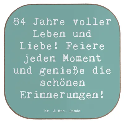 Produktbild von Mr. & Mrs. Panda Untersetzer für Gläser Spruch 84. Geburtstag Leben und Liebe - Meeresbrise - Geschenk, Tischuntersetzer, Holzuntersetzer, Überraschung, bieruntersetzer